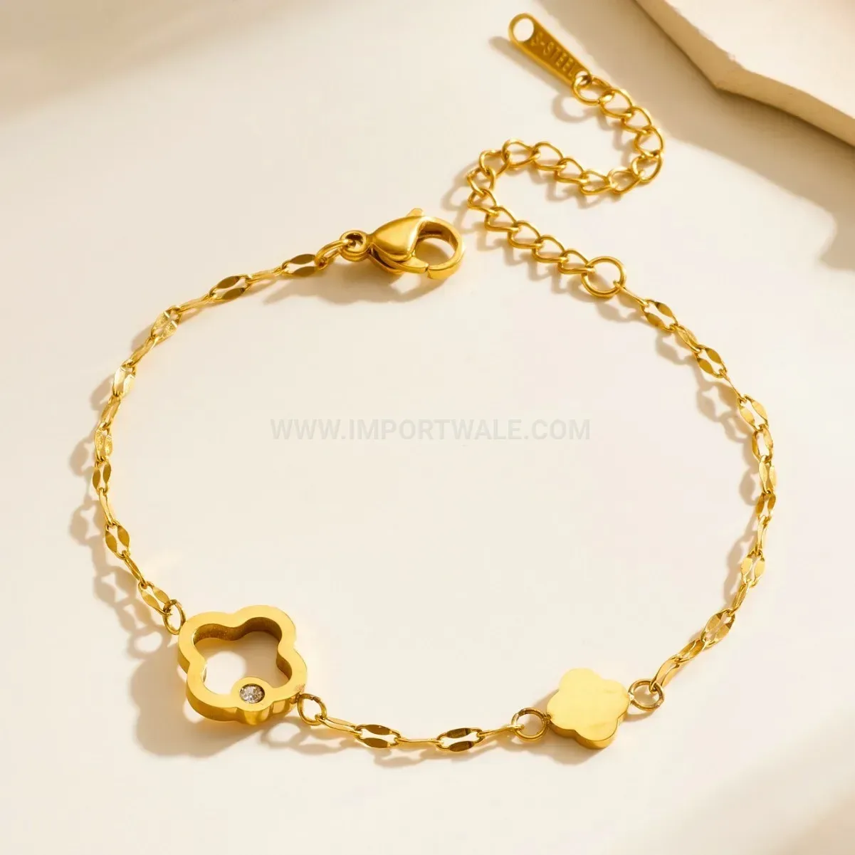 Designer Delicate Gold Stainless Steel Cutout Clover Bracelet