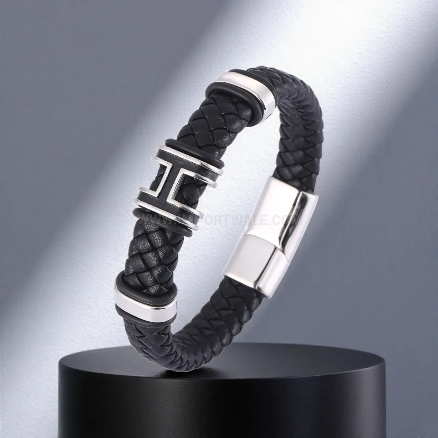 Handcrafted Braided Leather Bracelet with Titanium Steel Accent
