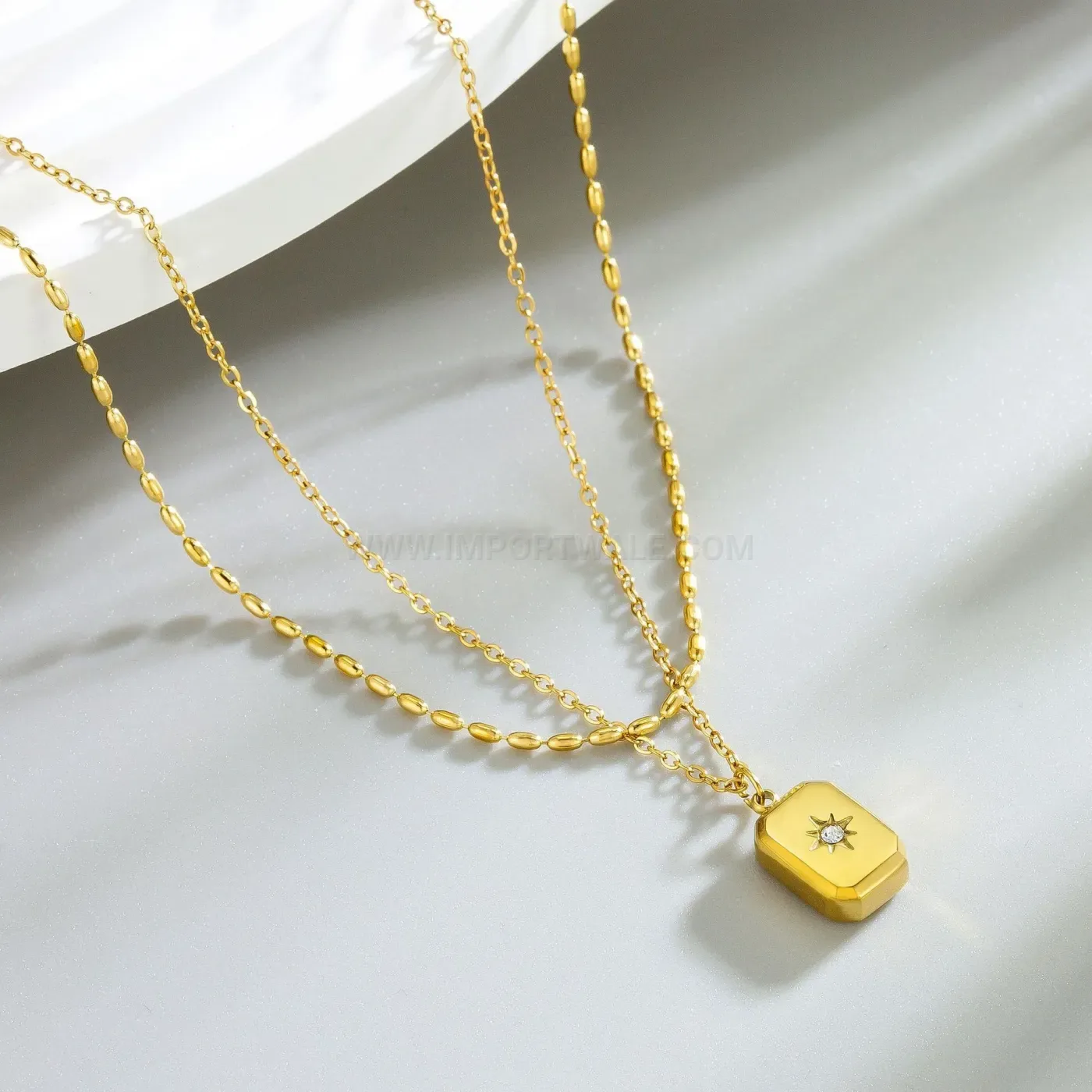Double Strand Stainless Steel Eight Point Star Necklace