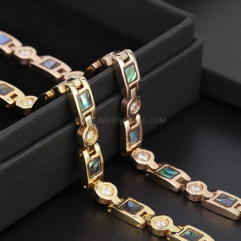 Stylish Shell Inlaid Titanium Bio Magnetic Couple Bracelet