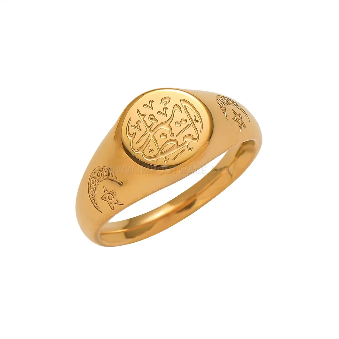 Trendy Stainless Steel Crescent Moon Crescent Calligraphy Signet Ring