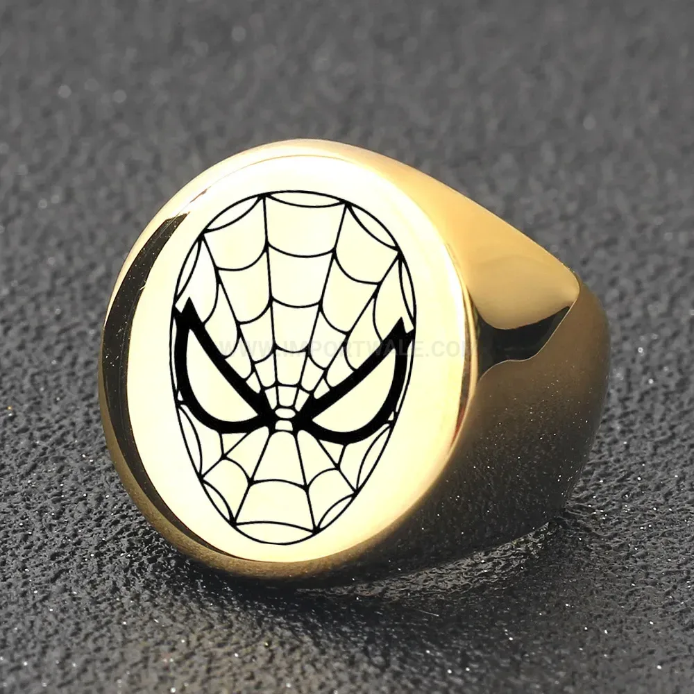 Fashion Laser Engraved Mask Round Stainless Steel Men's Ring