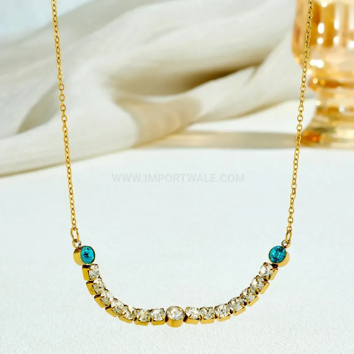 Premium Gold Plated Stainless Steel Rhinestone Chain Link Necklace