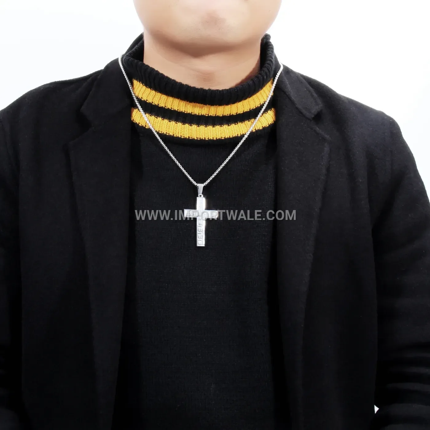 Stainless Steel Cross Pendant Snake Chain Necklace