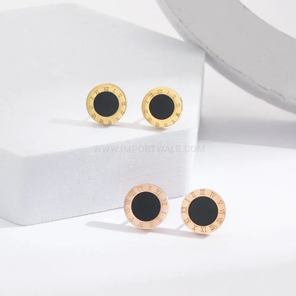Premium Roman Numeral Acrylic Accent Titanium Steel Stud Earrings