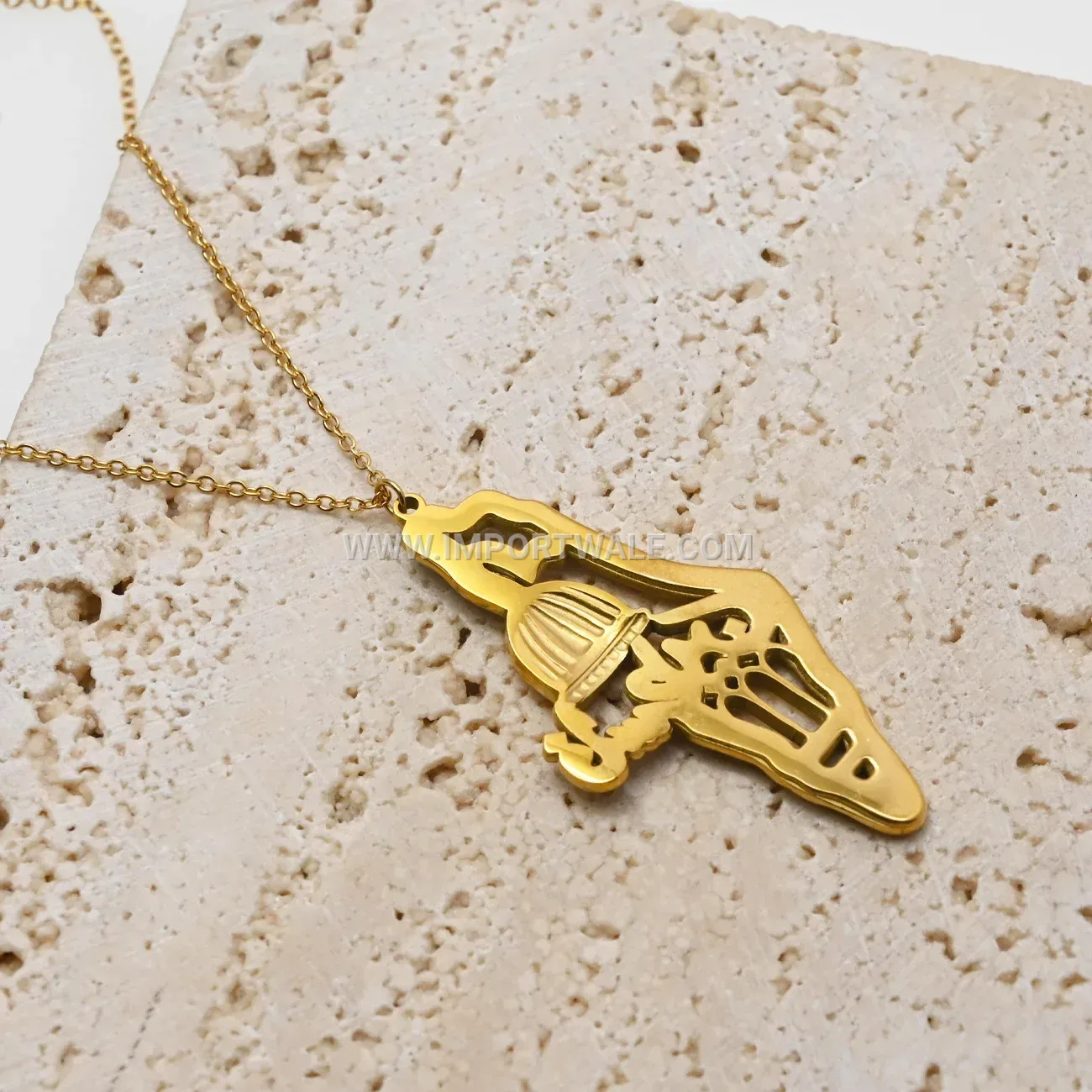 Palestine Mosque Zircon Accent Stainless Steel Arabic Pendant Necklace