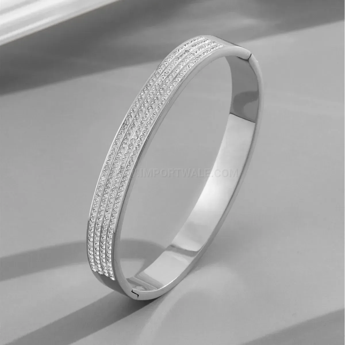 Four Row Micro Pave Rhinestone Titanium Steel Clasp Bangle
