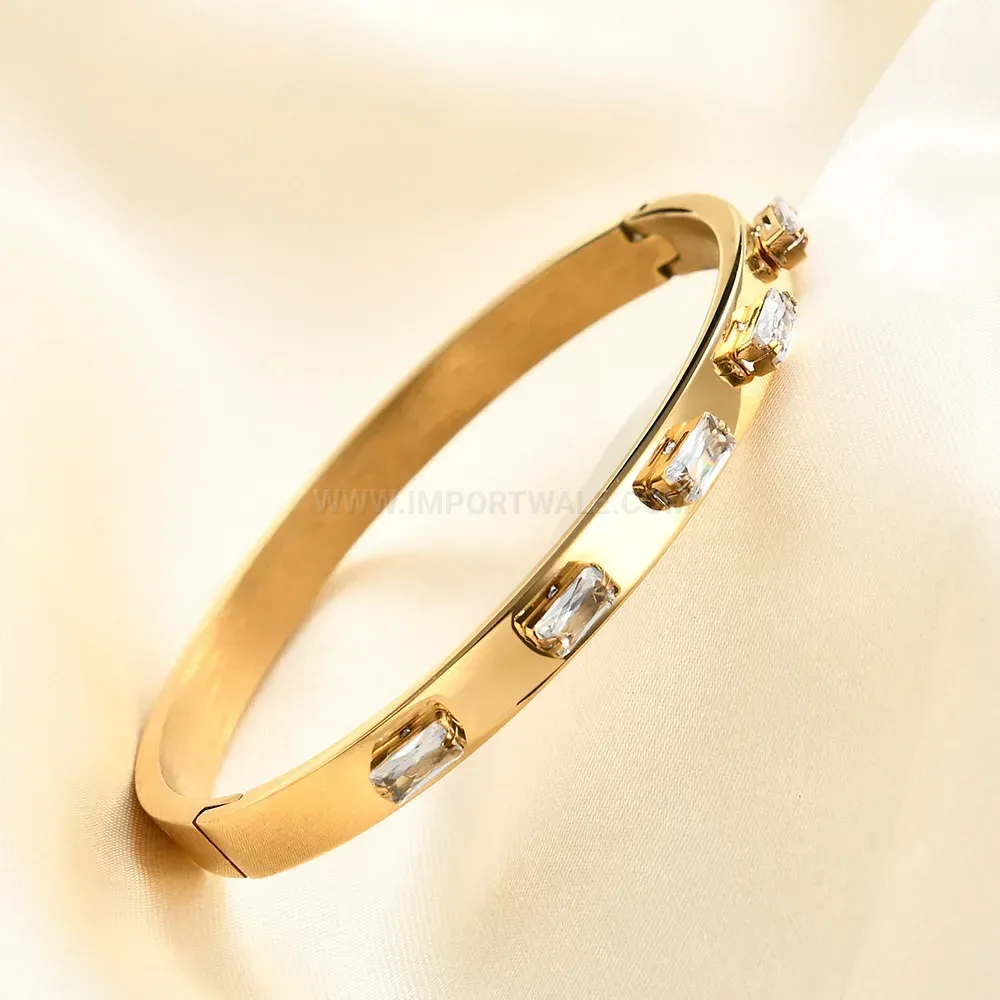 Premium Crystal Open Cuff Stainless Steel Bangle Bracelet