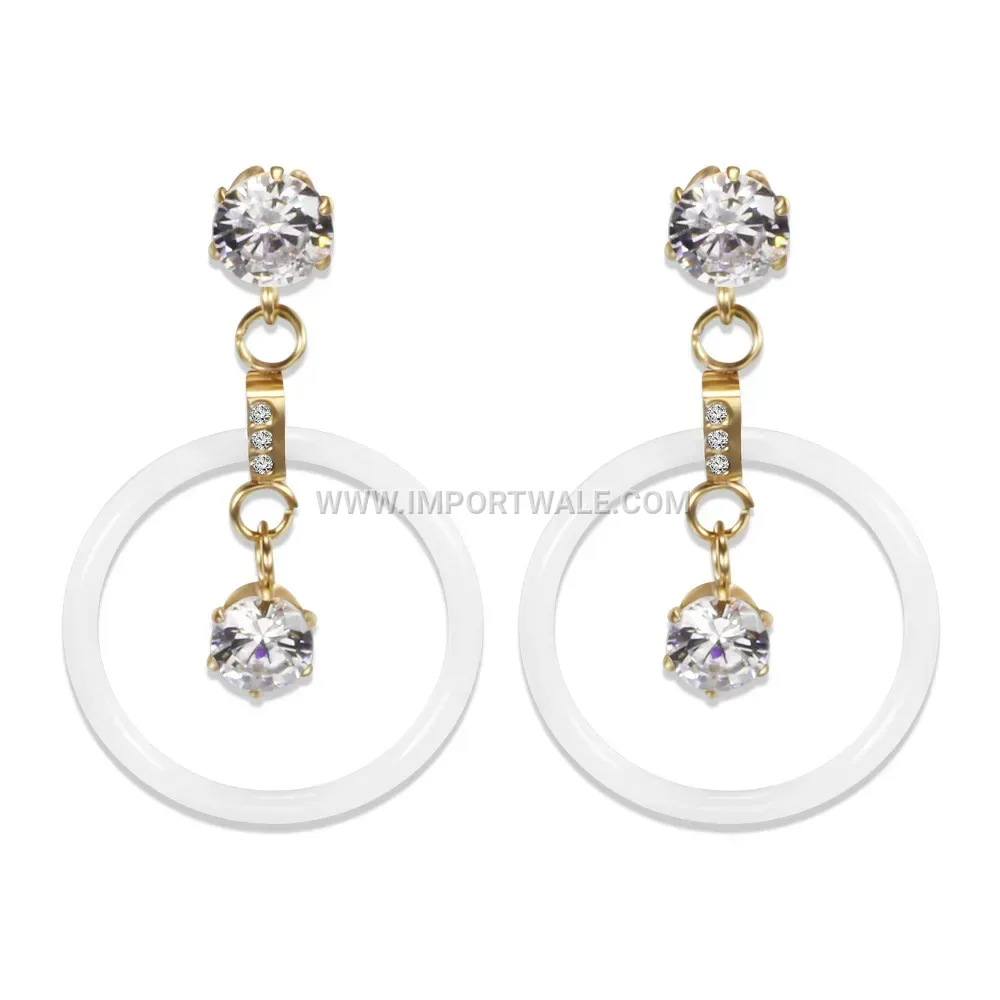 Sleek Hollow Circular Ceramic Drop Earrings Set With Zirconia