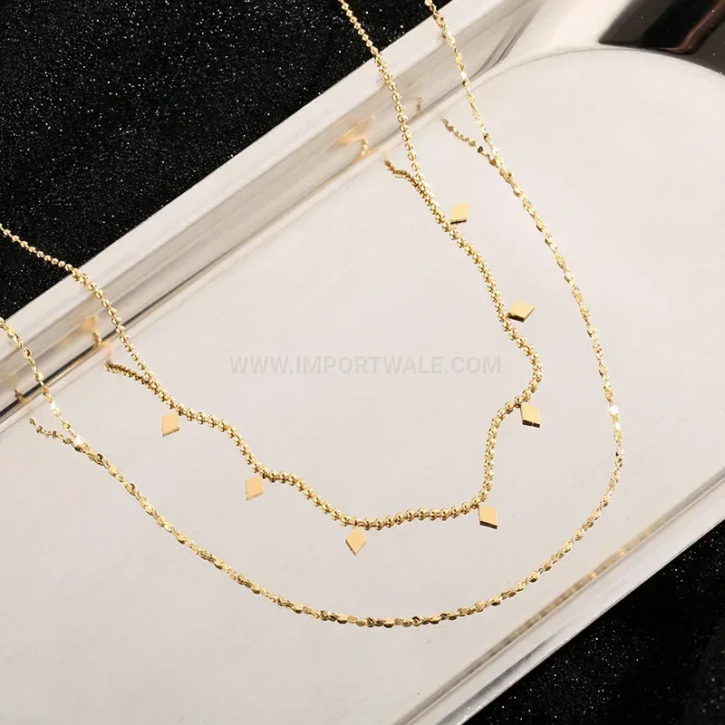 Double Strand Geometric Rhombus Titanium Steel Chain Necklace