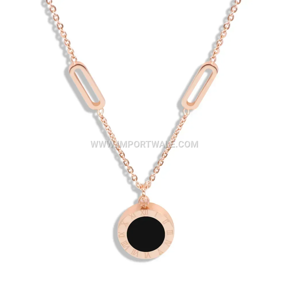 Rose Gold Roman Numeral Mother of Pearl Double Sided Necklace