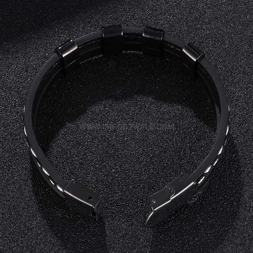 Multi-Layer Woven Leather Bracelet with Gemstone Titanium Accents