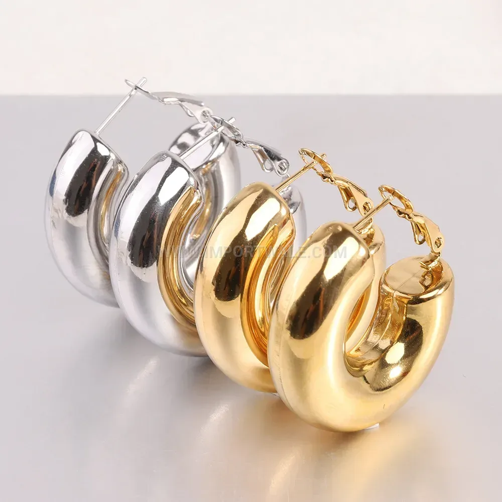 Chic U-Shaped Solid Bead Stainless Steel Earrings