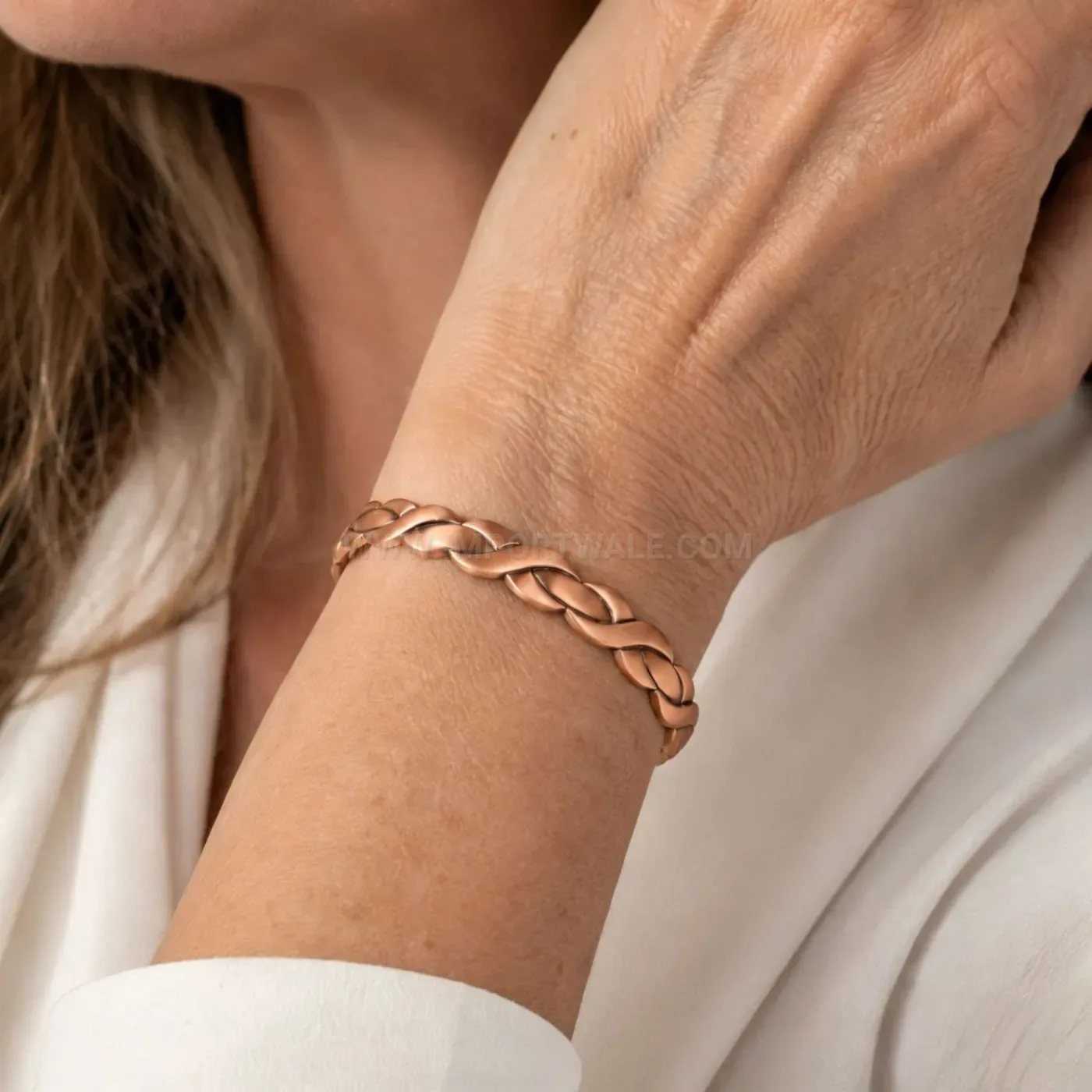 Braided Vintage Red Copper Fish Motif Open Magnetic Cuff Bracelet