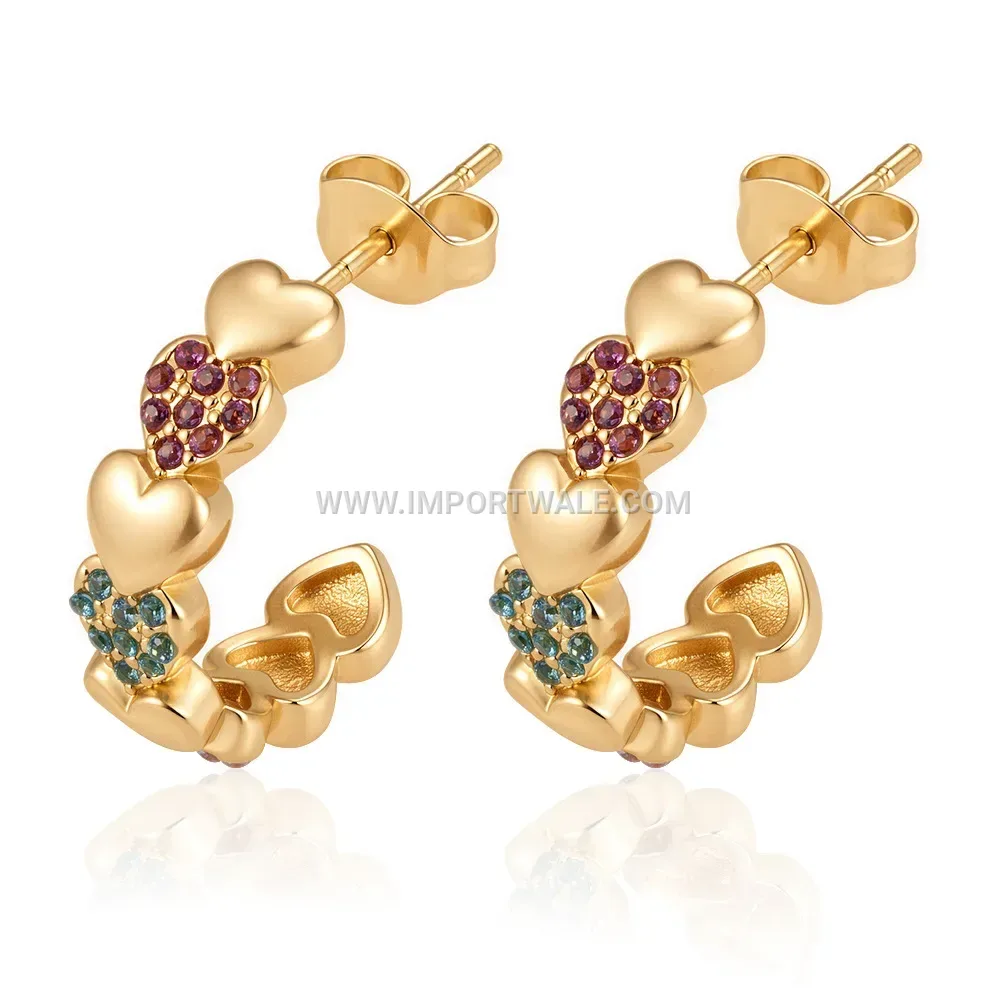 Gold Plated Zircon Inlaid Stainless Steel Hoop Earrings