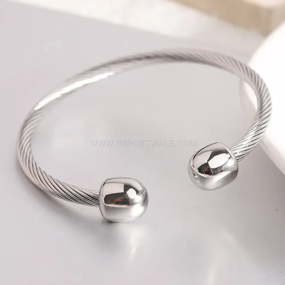 Bold Vintage Style Stainless Steel Cable Open C Shaped Bangle