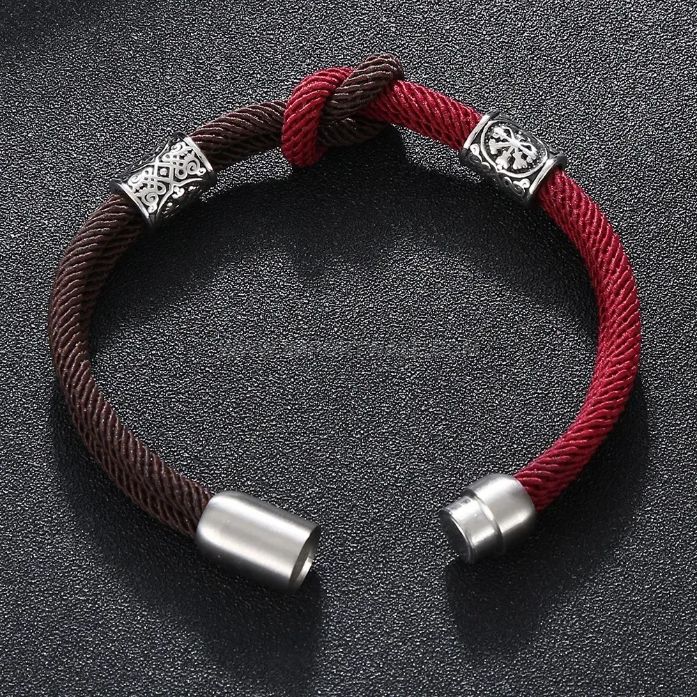 Two-Tone Woven Knot Leather and Stainless Steel Bracelet