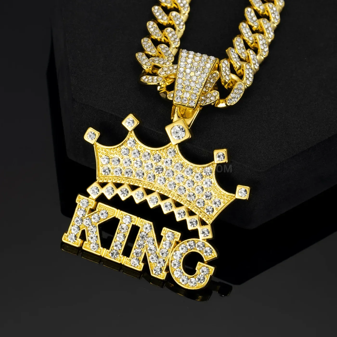 Full Rhinestone King Crown Alloy Hip Hop Pendant Necklace