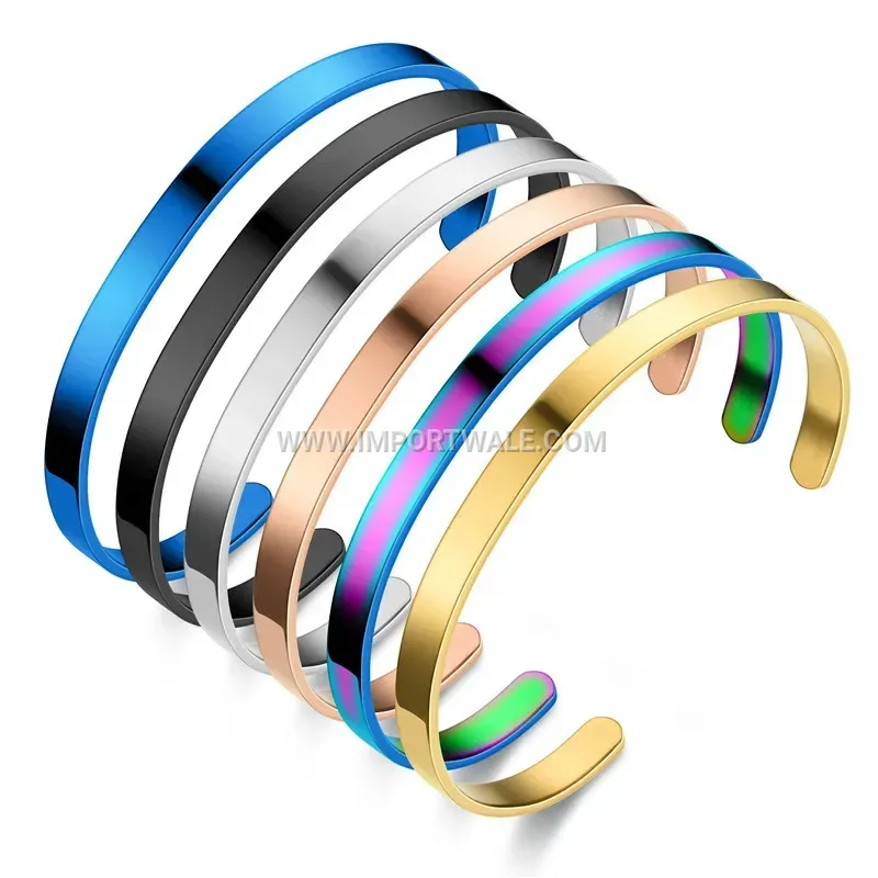 Minimalist Plain C Shaped Stainless Steel Open Cuff Bracelet