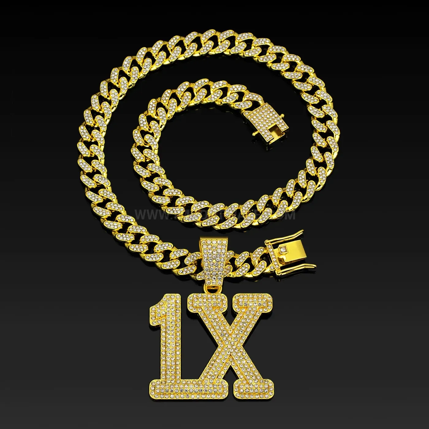 Chic Pave Crystal Letter One Cuban Chain Pendant Necklace