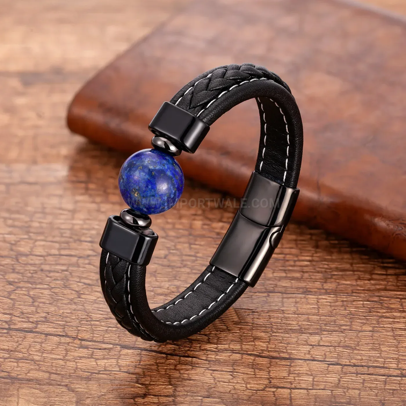 Minimalist Braided Leather Stone Bracelet with Stainless Steel Magnetic Clasp