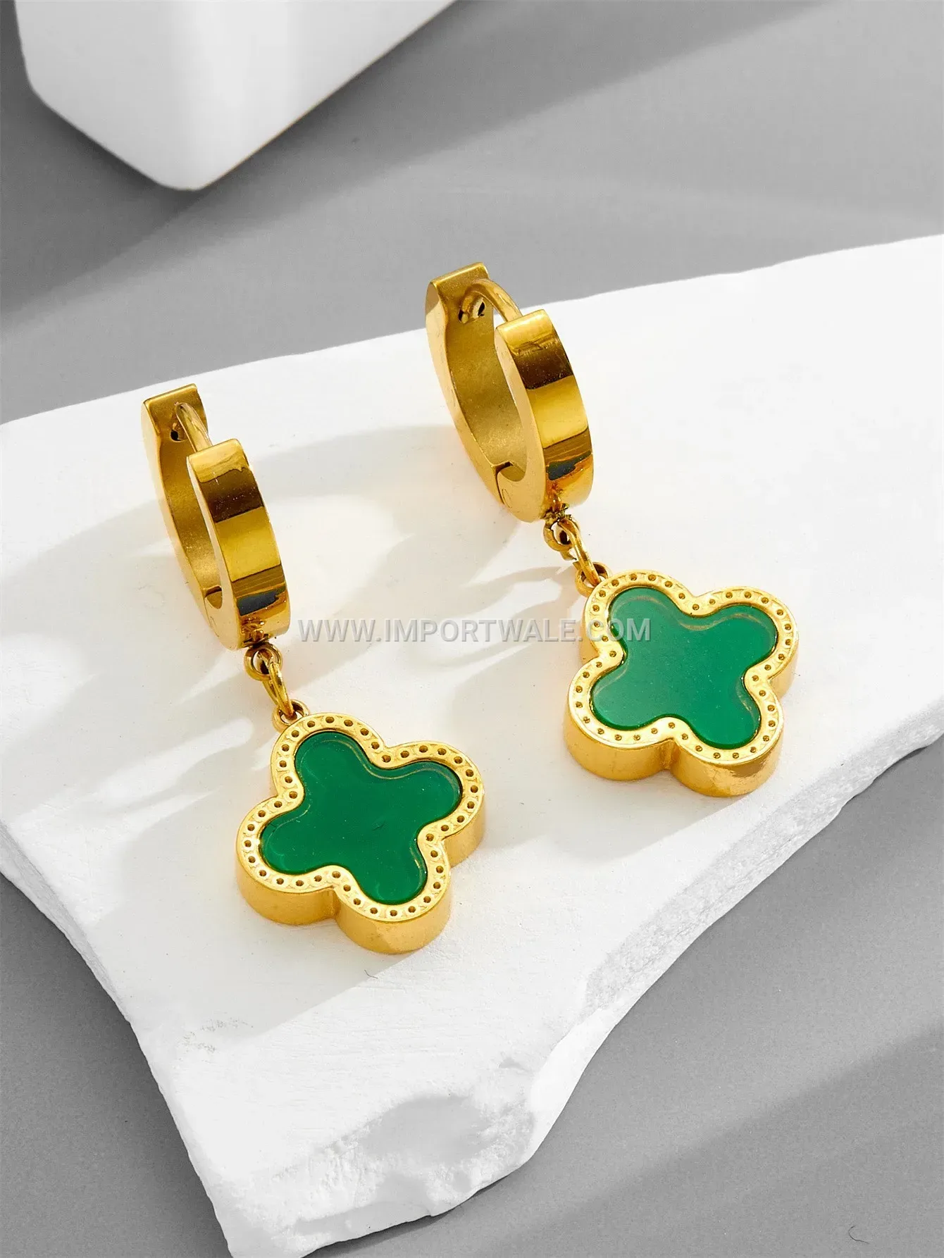 Crystal Accent Stainless Steel Clover Stud Earrings