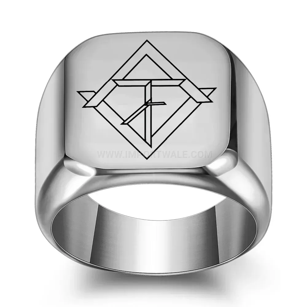 Designer Laser Etched Puzzle Square Stainless Steel Ring