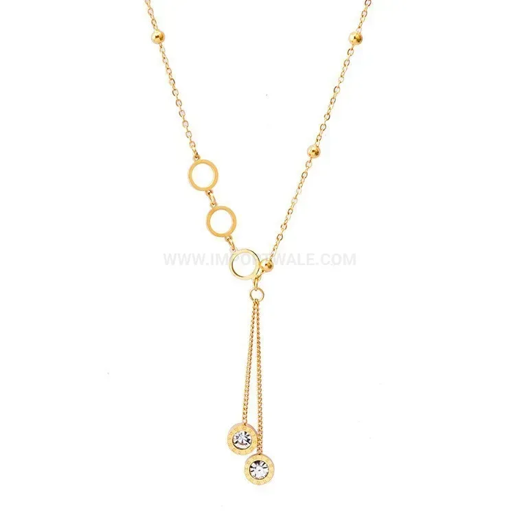 Titanium Steel Roman Numeral Tassel Pendant Necklace with Sparkling Crystal Accent