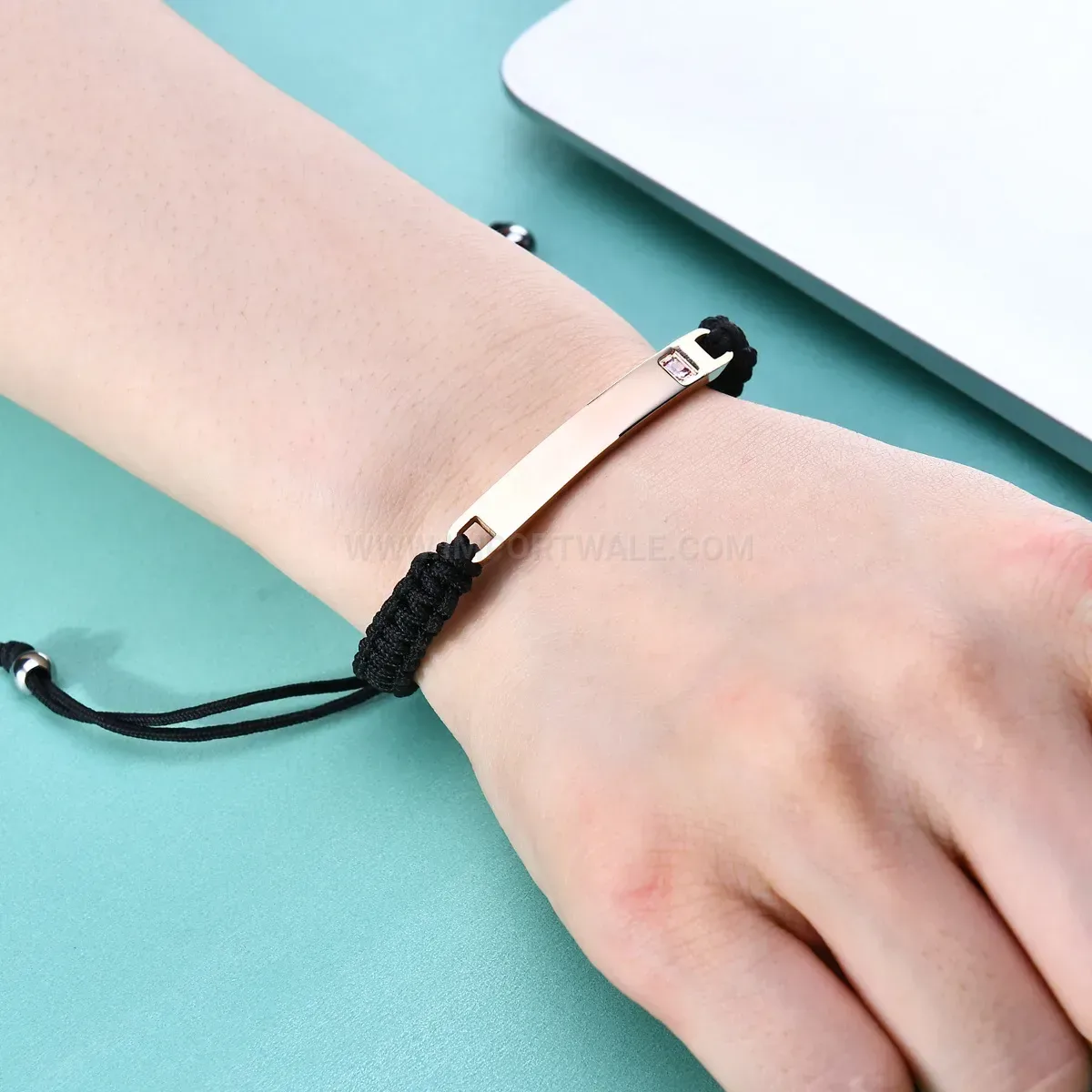 Adjustable Polished Stainless Steel Bracelet with Rhinestone Accents