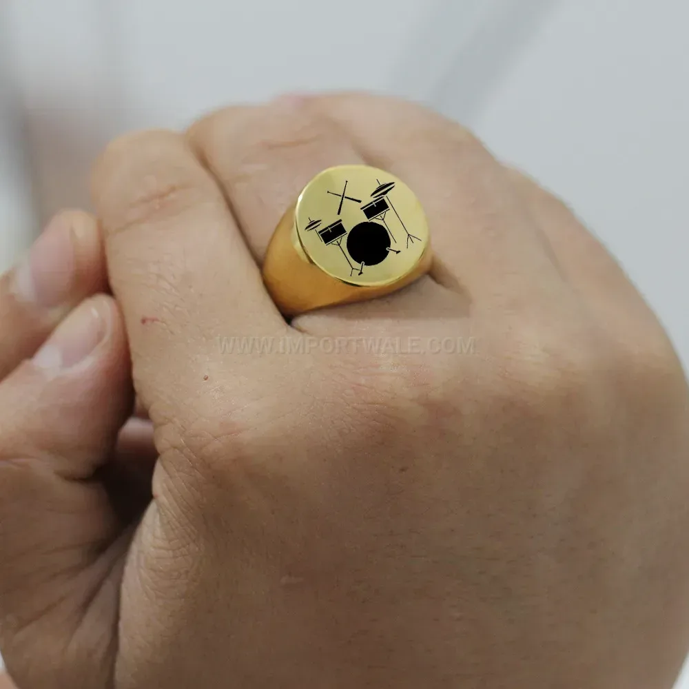 Chic Vintage Drum Engraved Stainless Steel Statement Ring