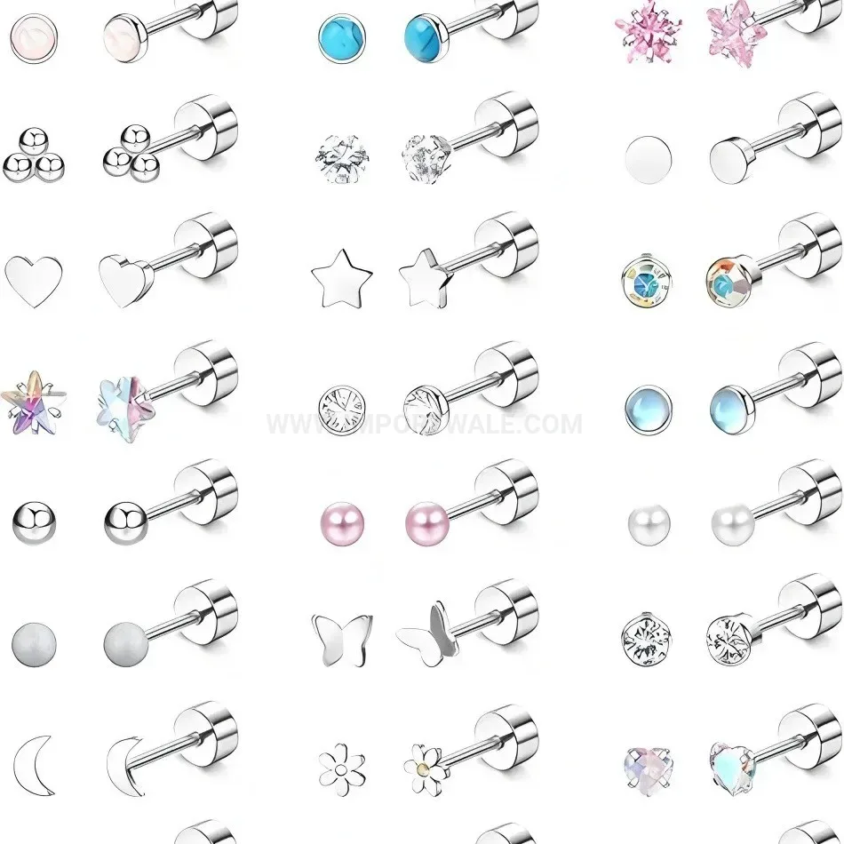 Bold Colorful Zirconia Star Floral Stainless Steel Piercing Earring Set