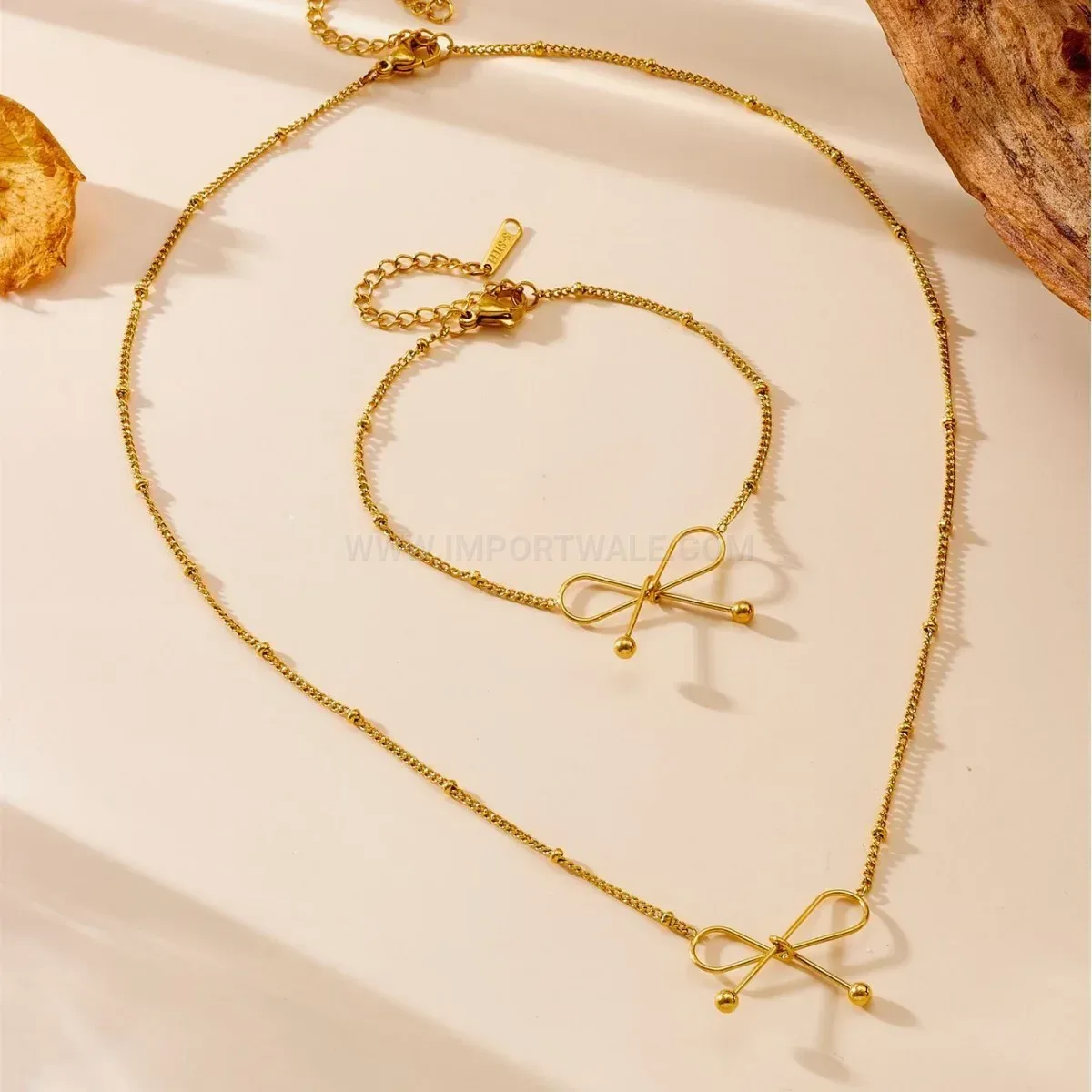 Chic Delicate Titanium Steel Gold Bowknot Pendant Necklace