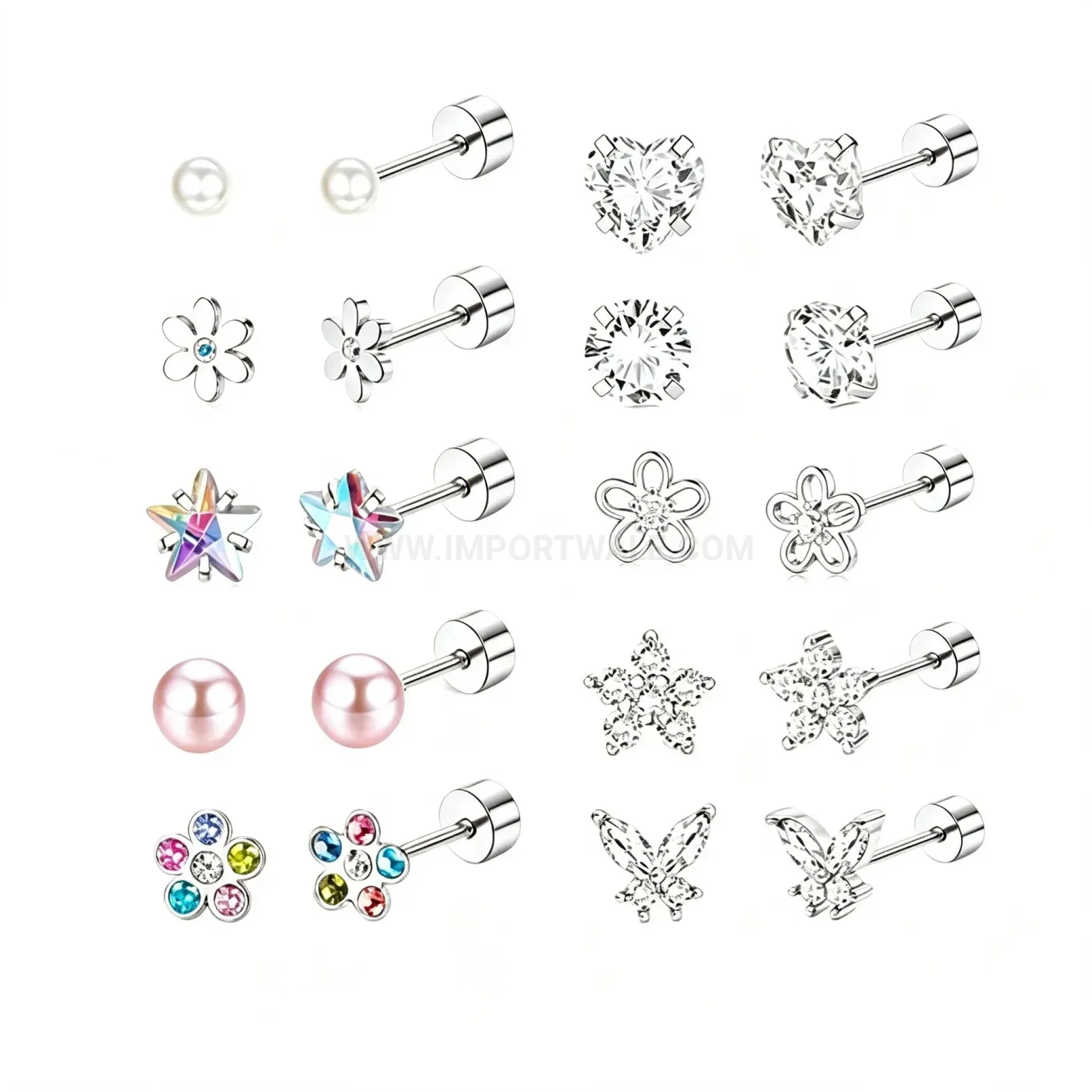 Fashion Stainless Steel Zircon and Pearl Threaded Cartilage Stud Piercings