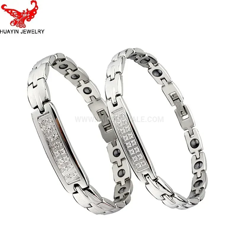 Chic Titanium Steel Rhinestone Embedded Bio Magnetic Bracelet