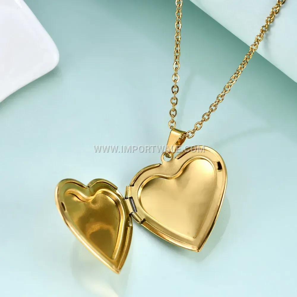 Engraved Initial Heart Locket Photo Pendant Stainless Steel Necklace