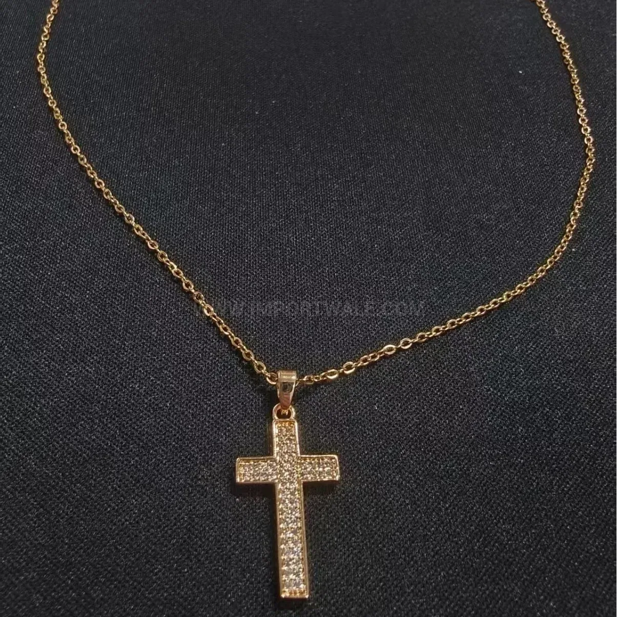 Trendy Gold Zircon Cross Box Chain Stainless Steel Necklace