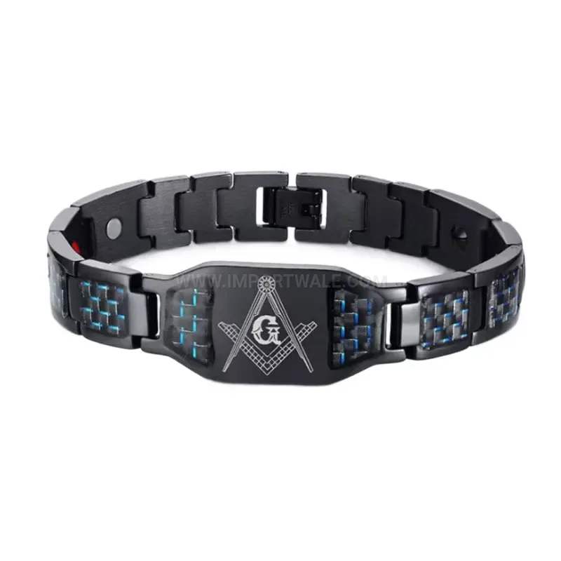 Classic Men's Carbon Fiber Stainless Steel Bio Magnetic Link Bracelet
