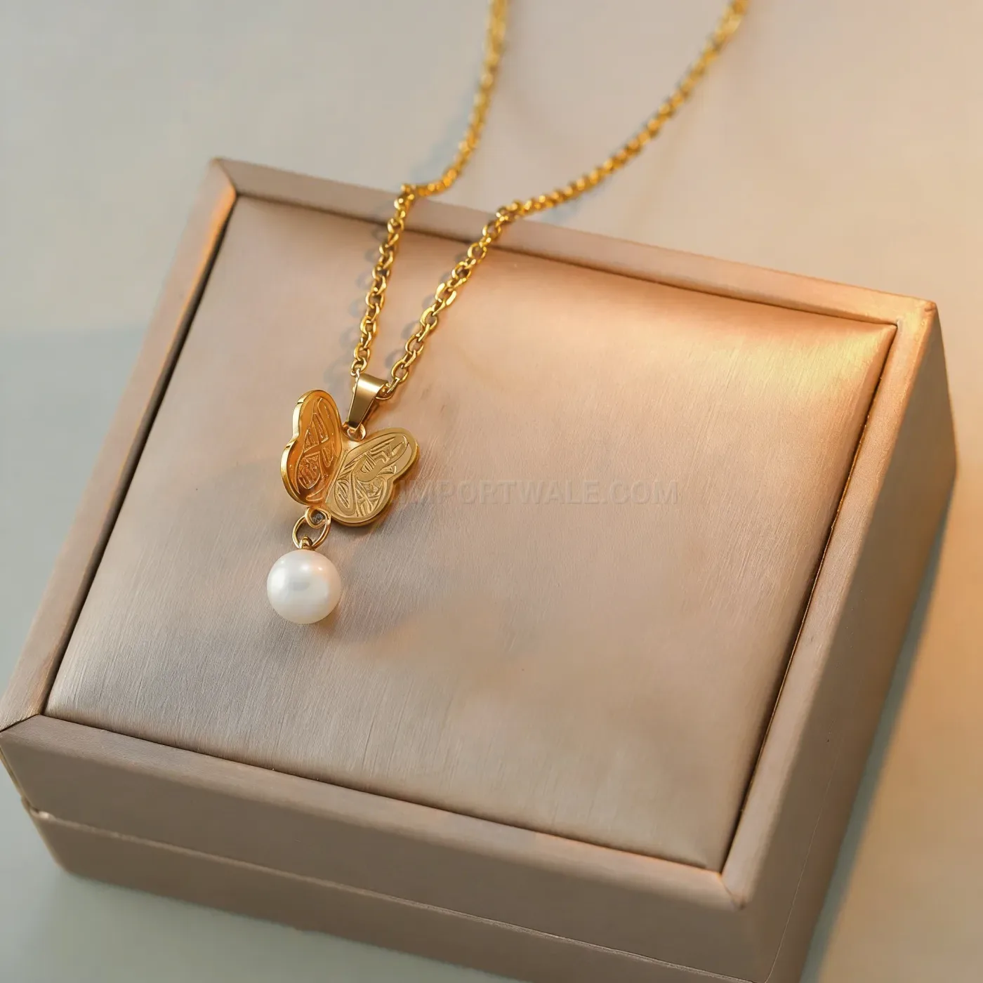 Stylish Gold Plated Stainless Steel Islamic Butterfly Pendant Jewelry Set