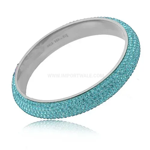 Modern Seven Row Domed Rhinestone Stainless Steel Round Bangle