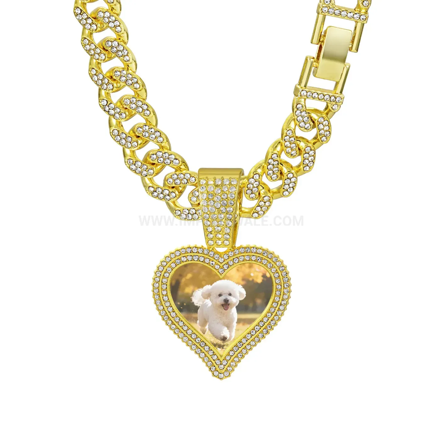 Classic Heart Photo Frame Pendant Alloy Cuban Chain Locket Necklace