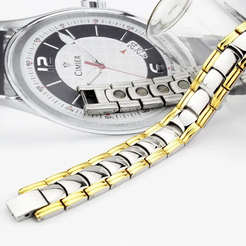 Premium Men Two Tone Steel Bio Magnetic Bracelet with Hematite Inlays