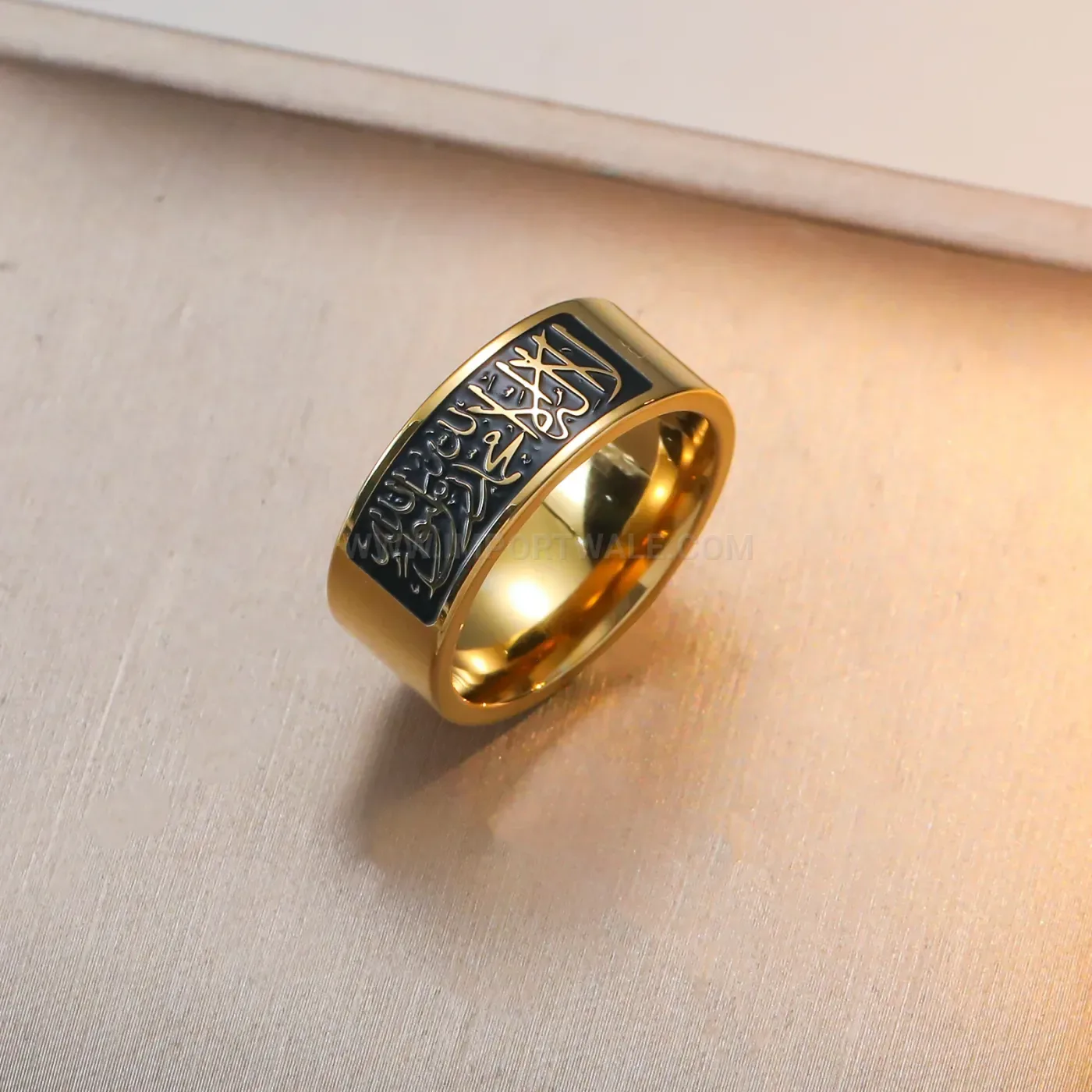 Elegant 18K Gold Plated Stainless Steel Arabic Calligraphy Religious Ring