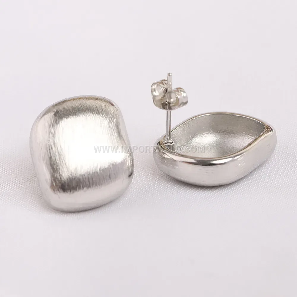 Vintage Brushed Square Stainless Steel Geometric Stud Earrings