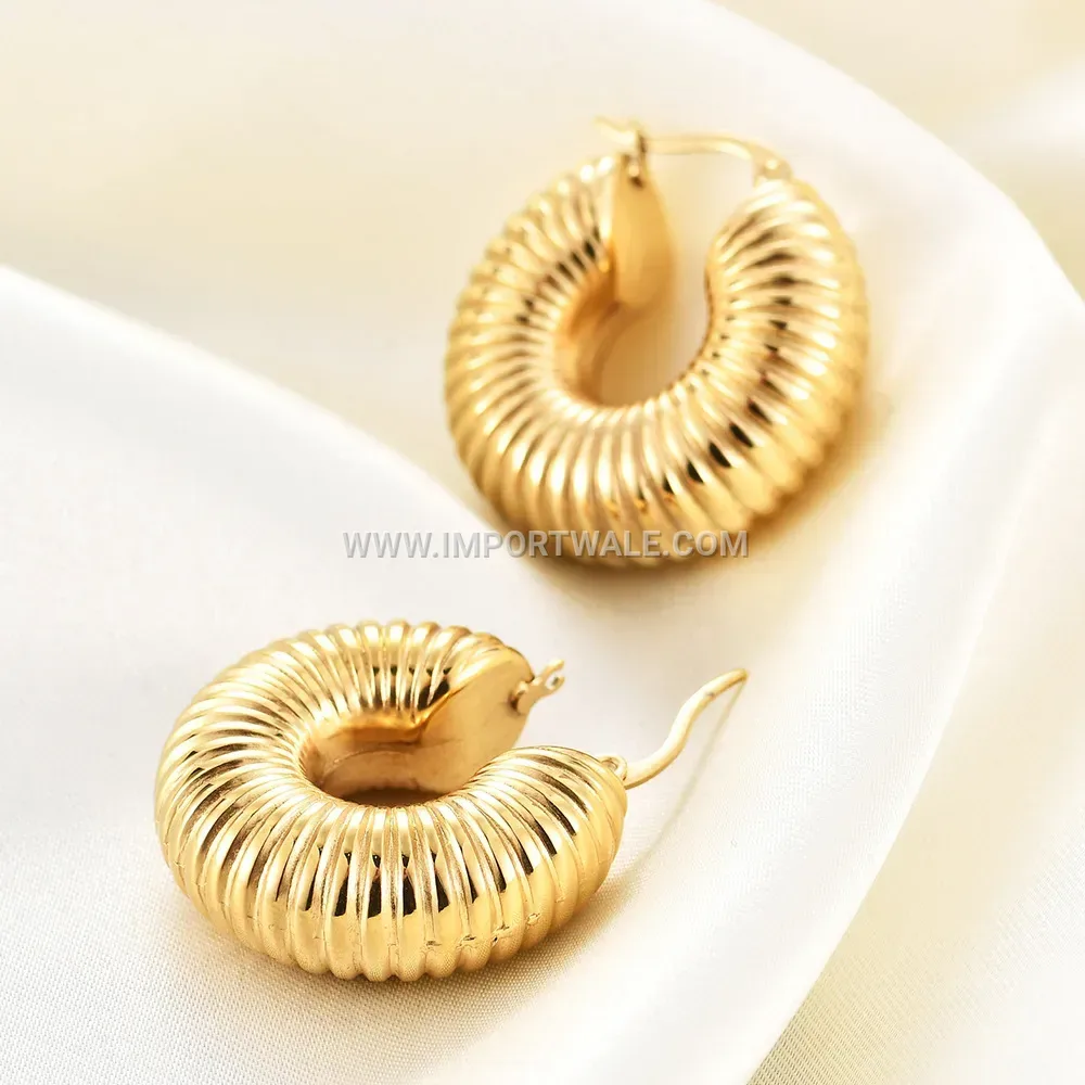 Striped Solid Stainless Steel Geometric Hoop Earrings
