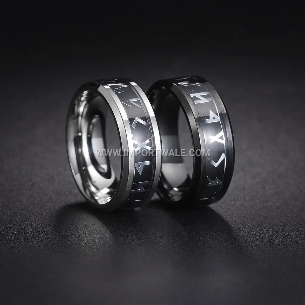 Viking Rune Inscribed Titanium Steel Men Ring