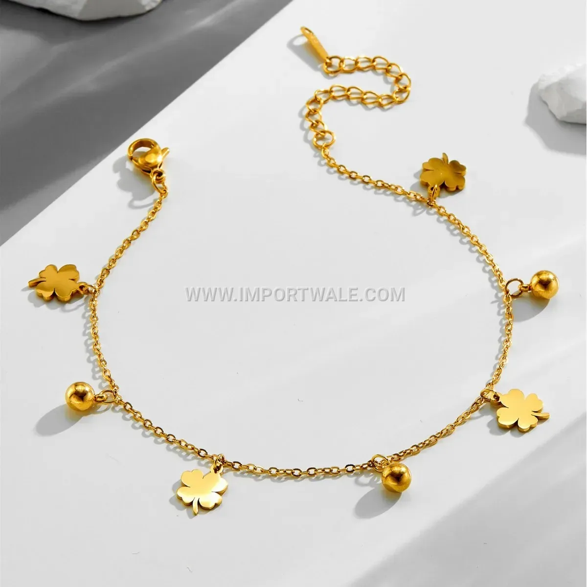 Gold Titanium Steel Four Leaf Clover Anti Tarnish Anklet