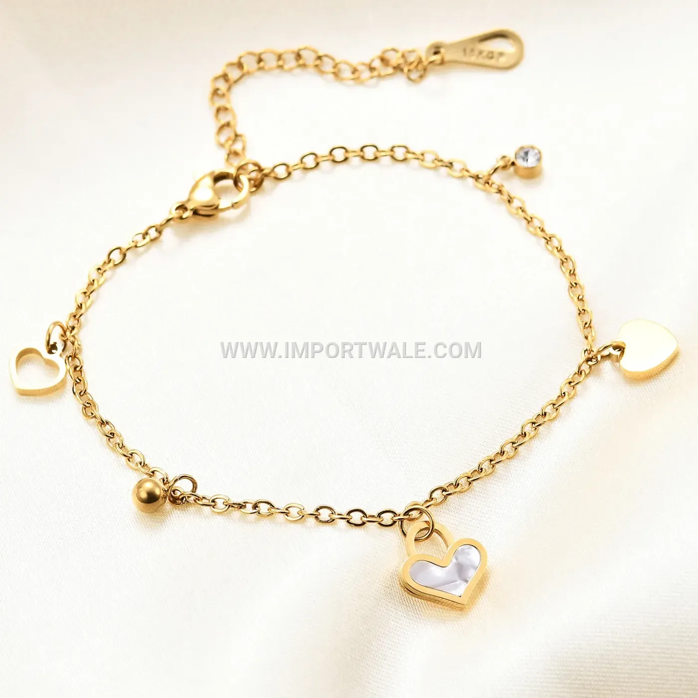 Hollow Shell Heart Pendant Stainless Steel Bracelet