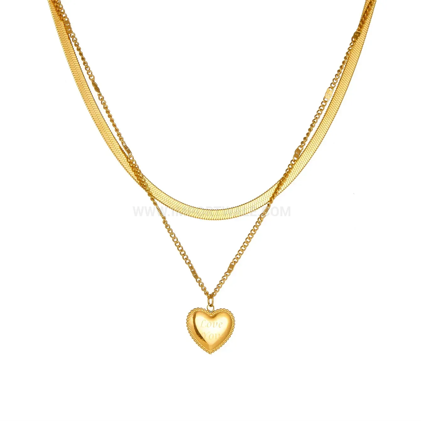 Chic Double Layered Titanium Steel Heart Pendant Necklace