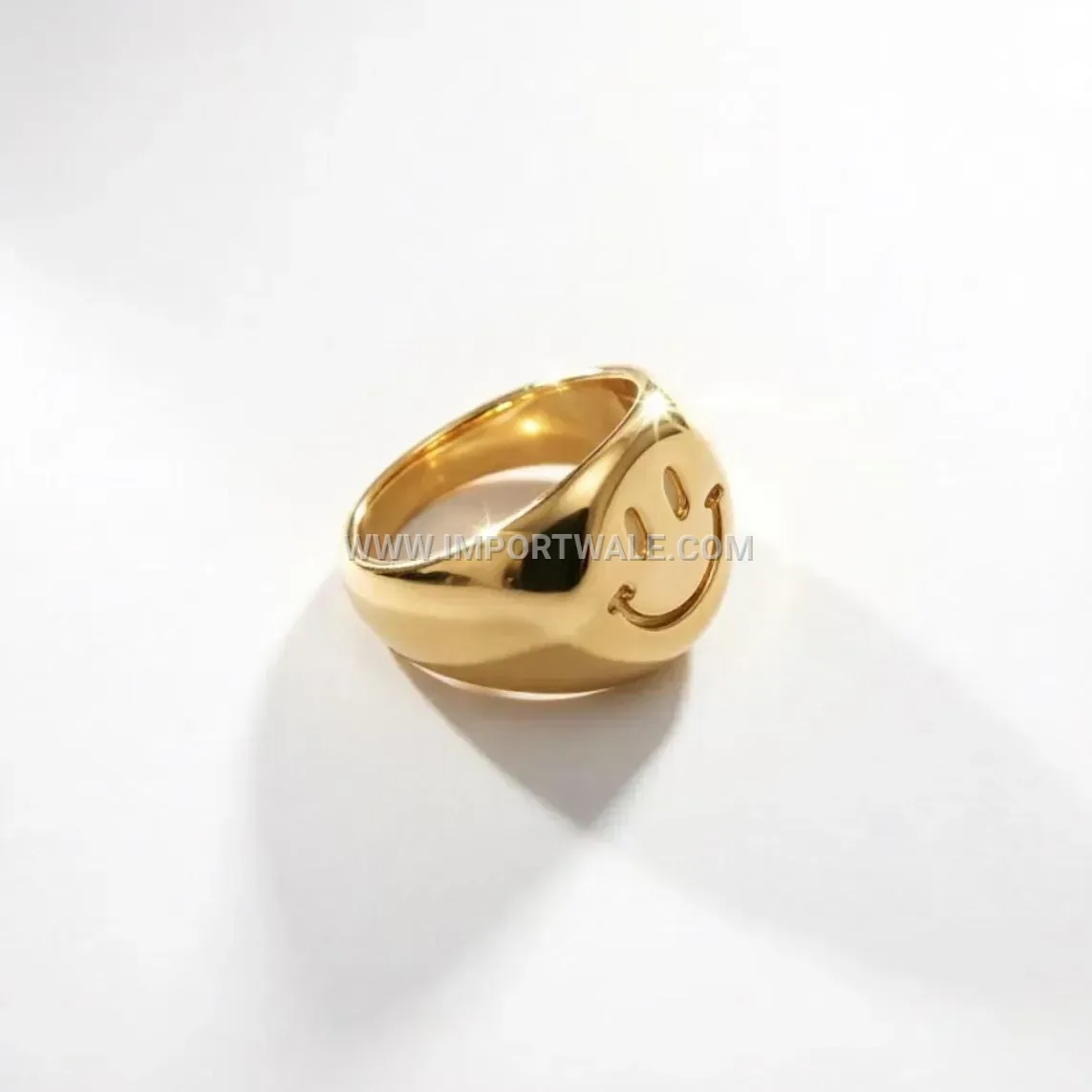 Polished Gold Stainless Steel Smiley Face Ring