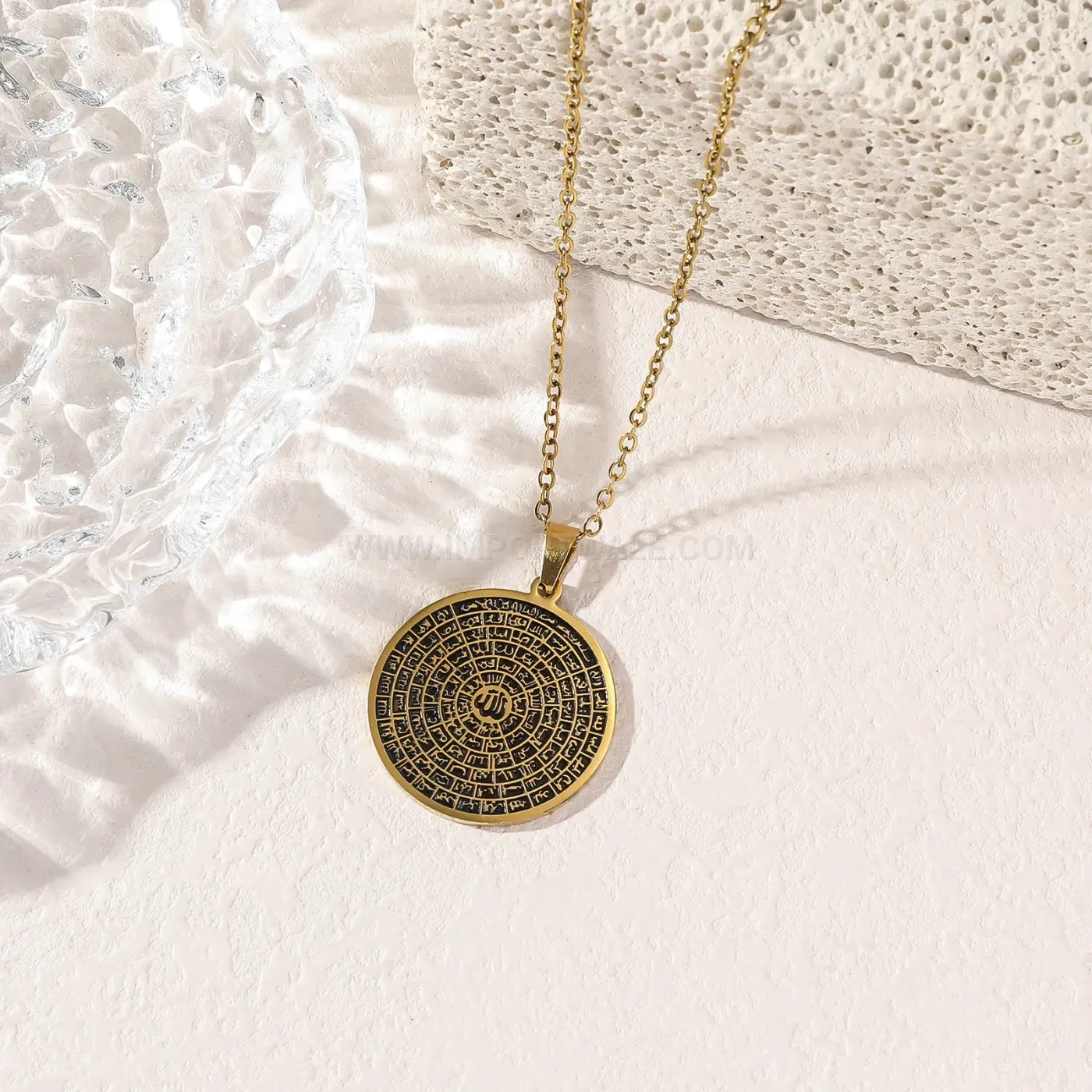 Bold Stainless Steel 100 Names of Allah Arabic Calligraphy Pendant Necklace
